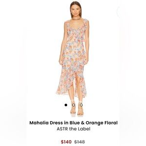 ASTR The Label Mahalia Dress in Blue & Orange Floral